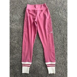 Bombshell Sportswear Leggings Womens L Pink White Striped High Rise Ankle